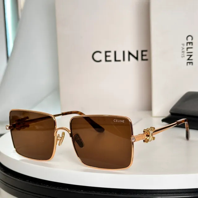 Celine Triomphe doré marron cadre carré double pont lunettes de soleil 6
