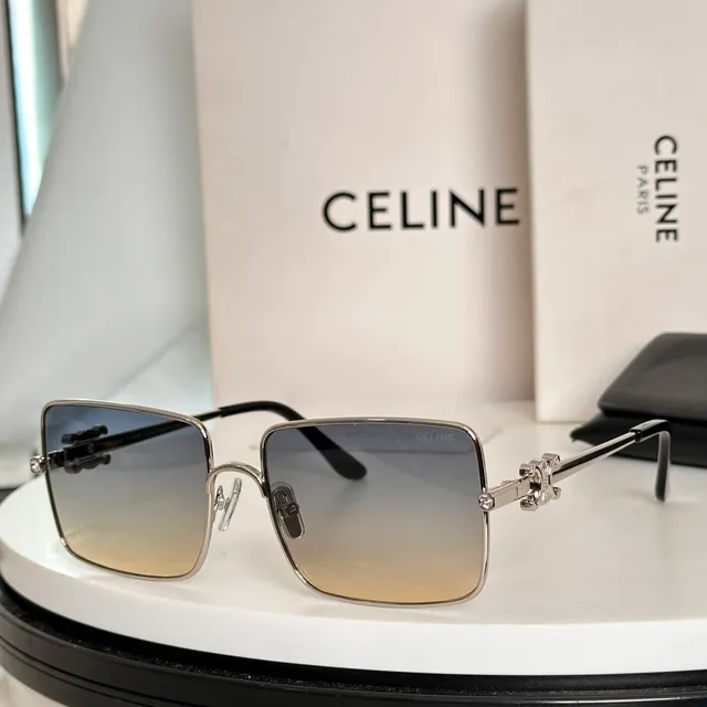 Celine Triomphe doré marron cadre carré double pont lunettes de soleil 7