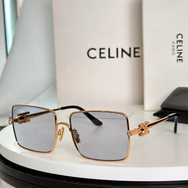 Celine Triomphe doré marron cadre carré double pont lunettes de soleil 8