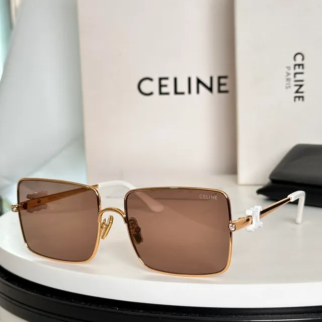 Celine Triomphe doré marron cadre carré double pont lunettes de soleil 9