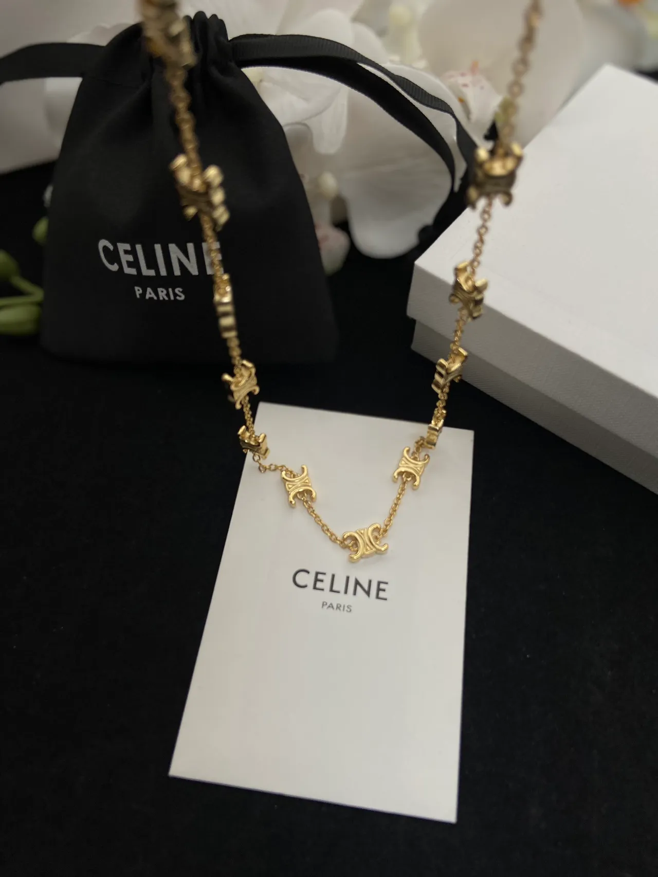 Celine Triomphe 金色标志链接手链 6