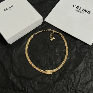 Celine Triomphe تشوكر شبكي شفاف ذهبي مزين بكريستال