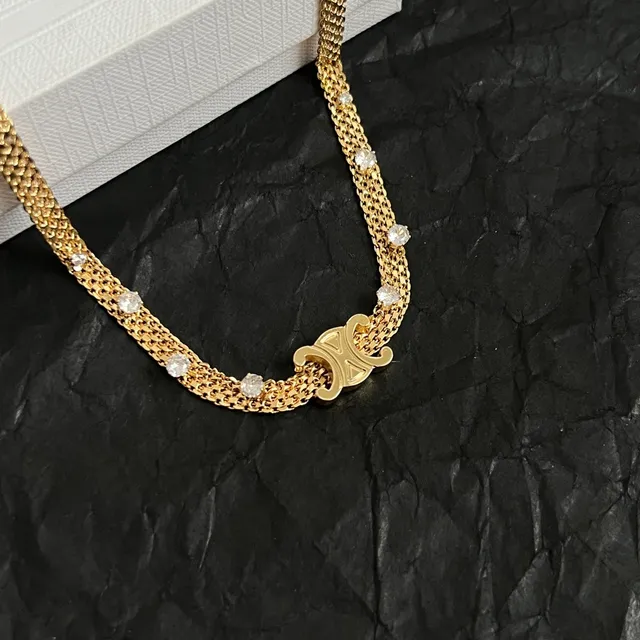 Celine Triomphe تشوكر شبكي شفاف ذهبي مزين بكريستال 3