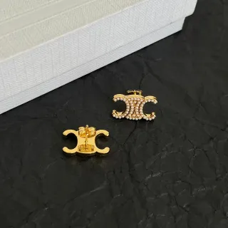 Celine Triomphe Pearl-Embellished Double C Stud Earrings
