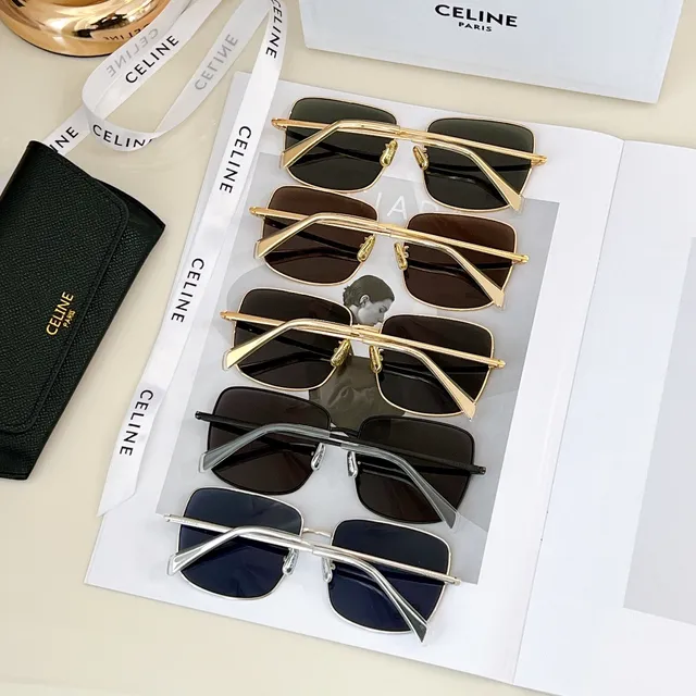 Celine Triomphe مربعة ذهبية مرصعة بالكريستال نظارات شمسية 5