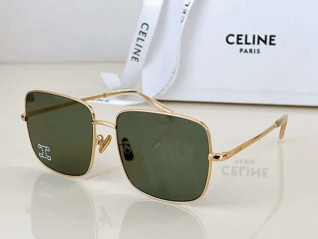 Celine Triomphe مربعة ذهبية مرصعة بالكريستال نظارات شمسية 6