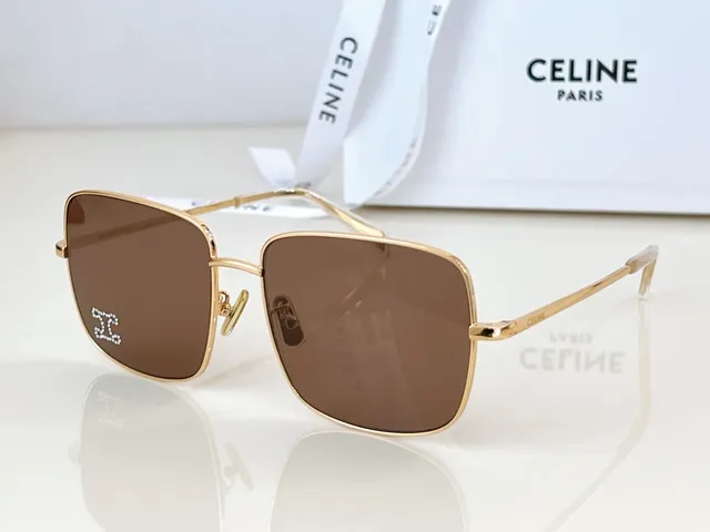Celine Triomphe مربعة ذهبية مرصعة بالكريستال نظارات شمسية 8