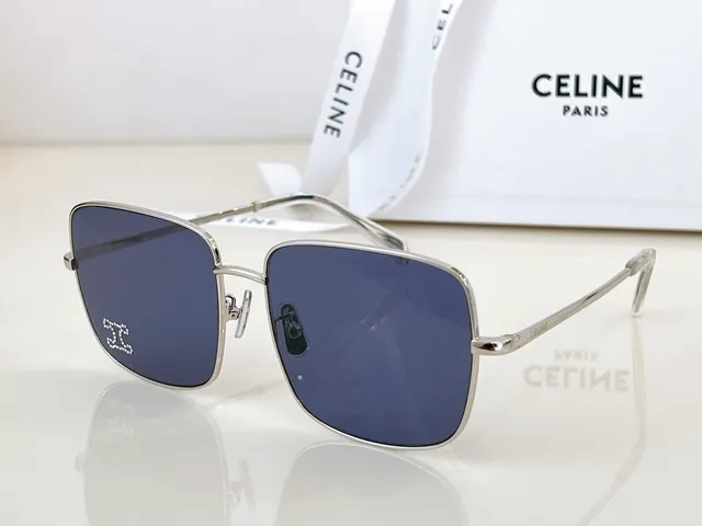Celine Triomphe مربعة ذهبية مرصعة بالكريستال نظارات شمسية 9