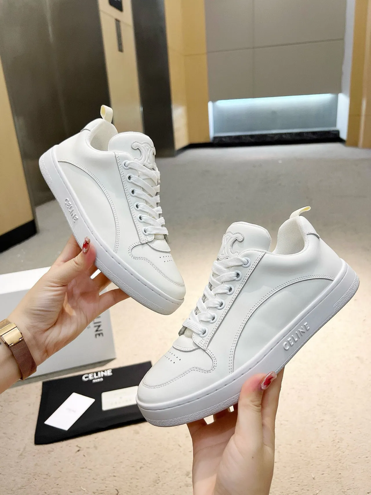 Celine White Monochrome Smooth Leather Upper Lifestyle Sneakers 2