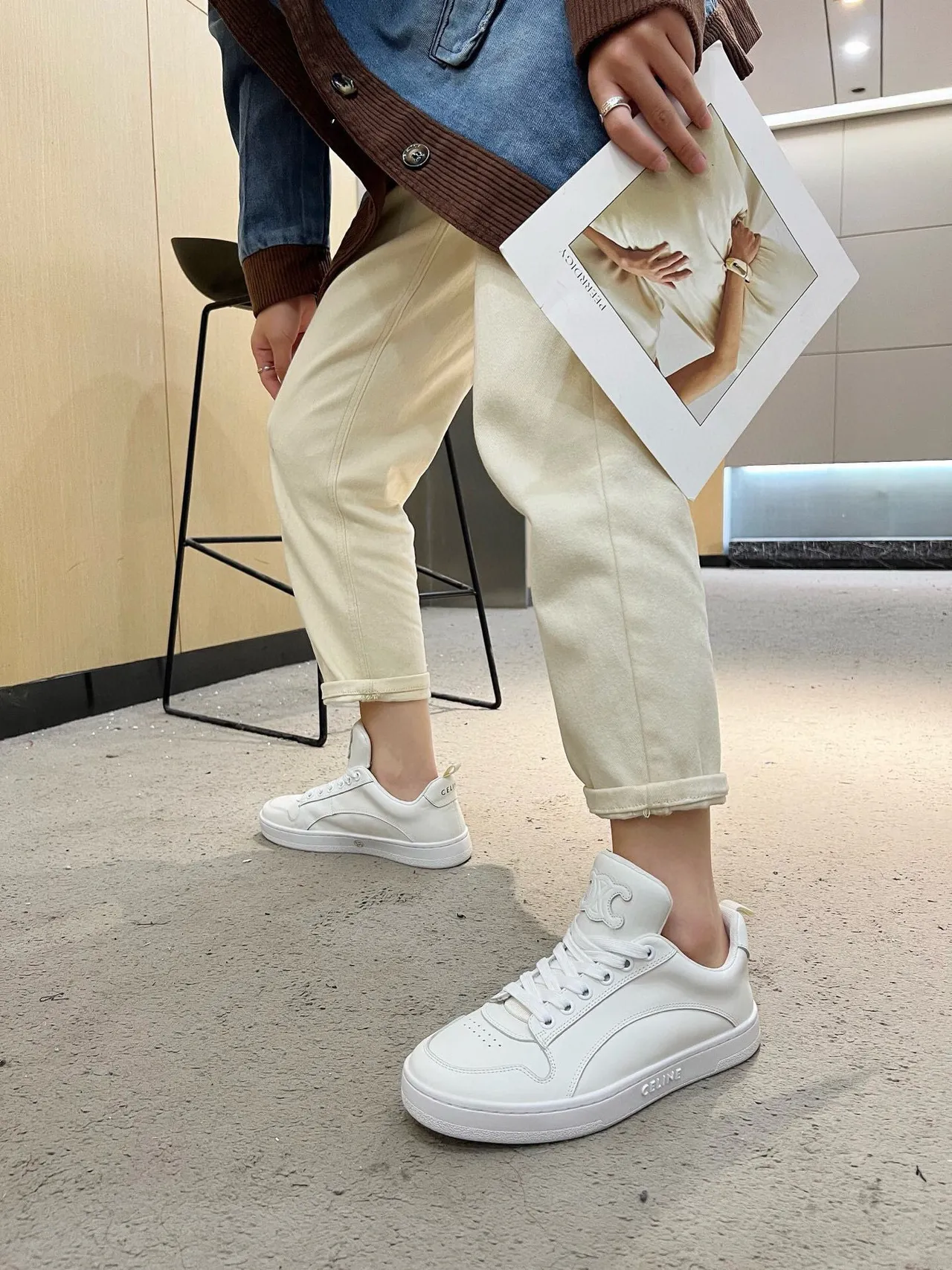 Celine White Monochrome Smooth Leather Upper Lifestyle Sneakers 7