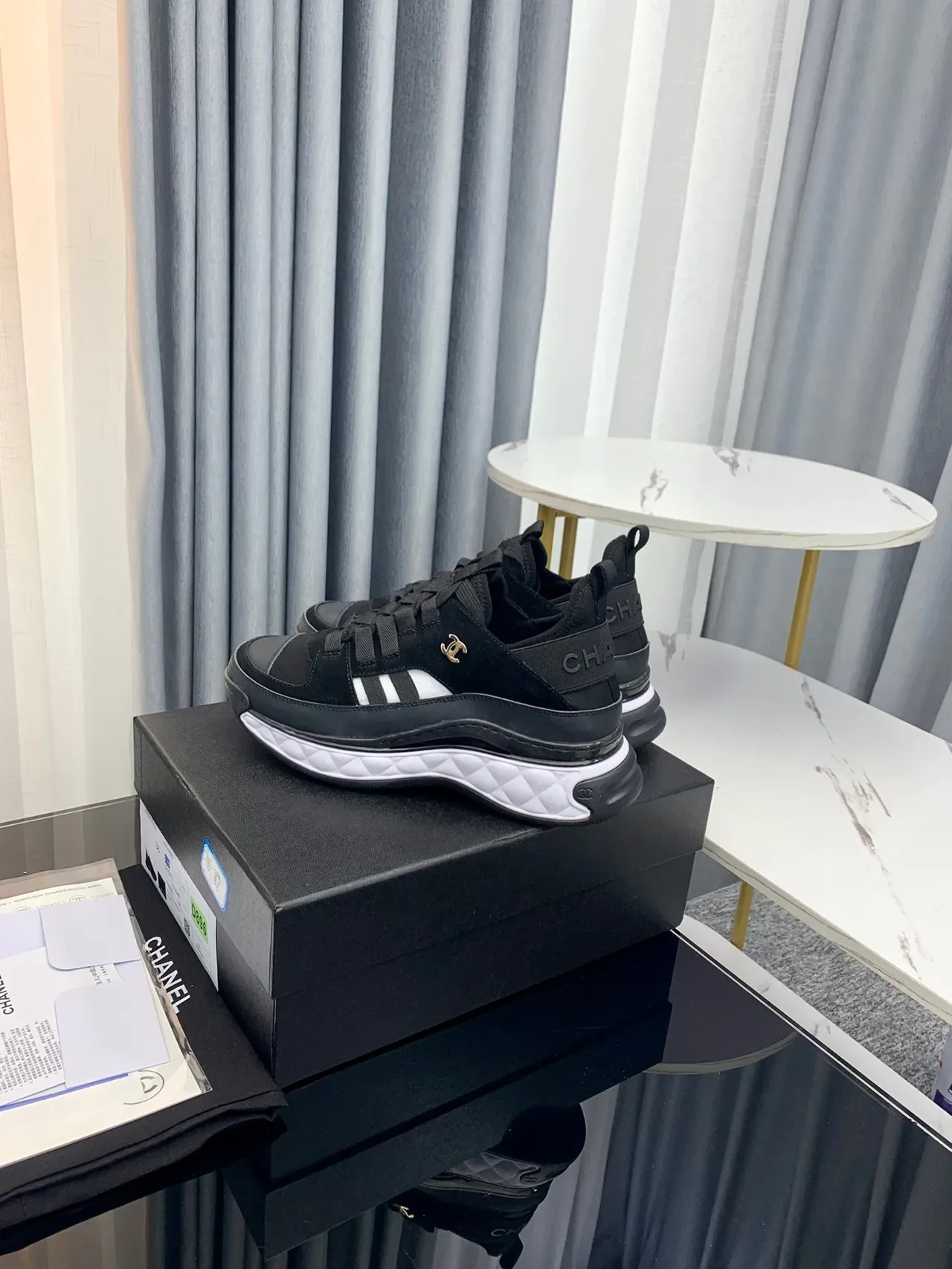 Chanel Black White Quilted Midsole Suede And Mesh Upper Chunky Sneakers 3