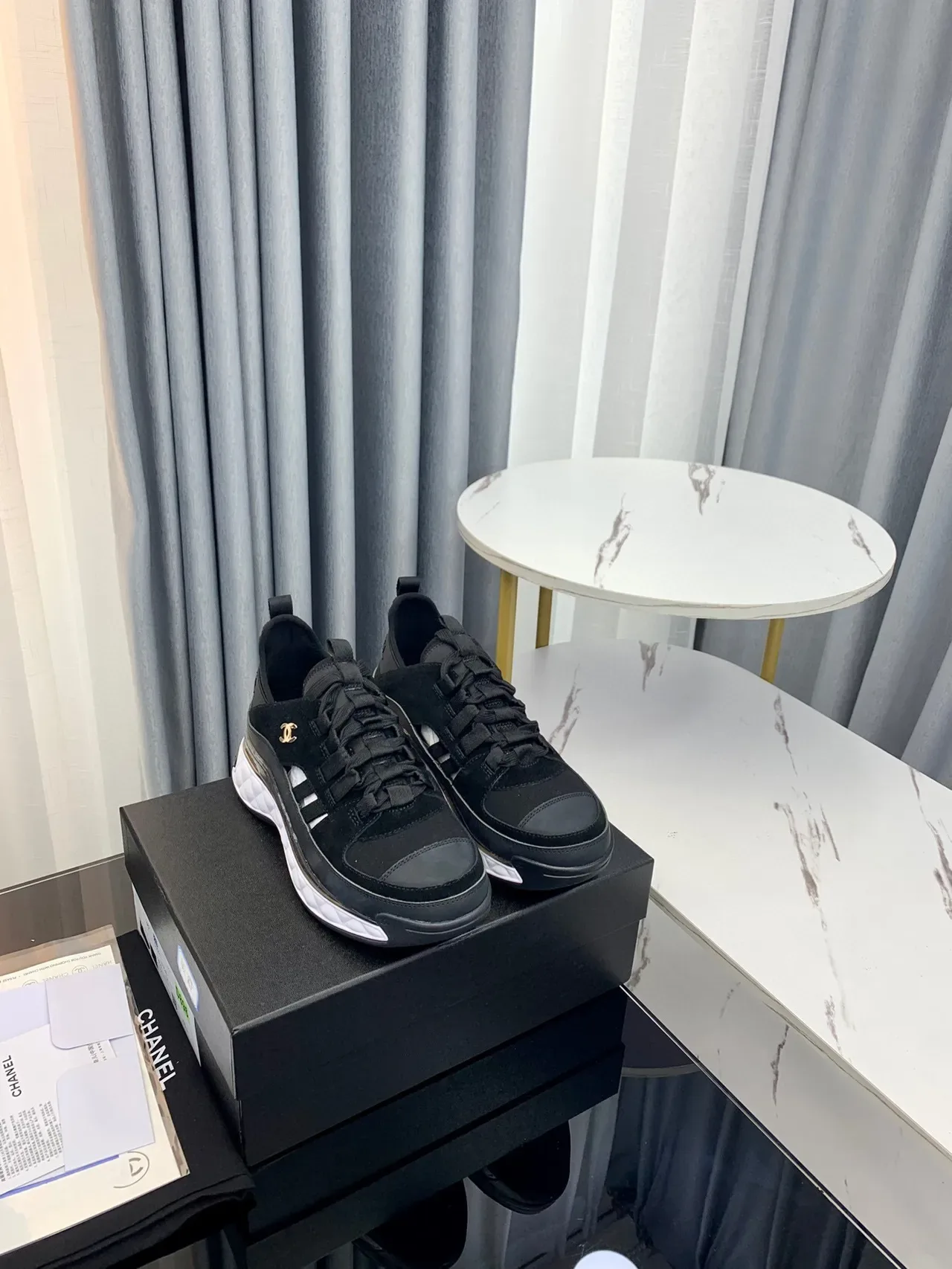 Chanel Black White Quilted Midsole Suede And Mesh Upper Chunky Sneakers 6