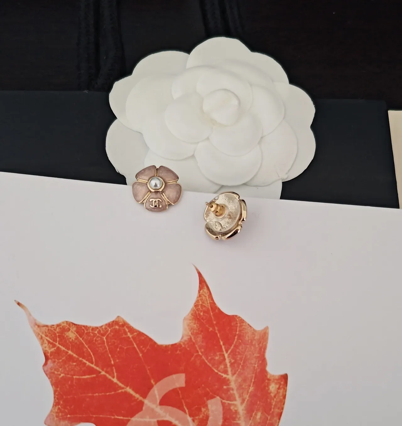 Chanel Camellia Flower Pearl Stud Earrings 3