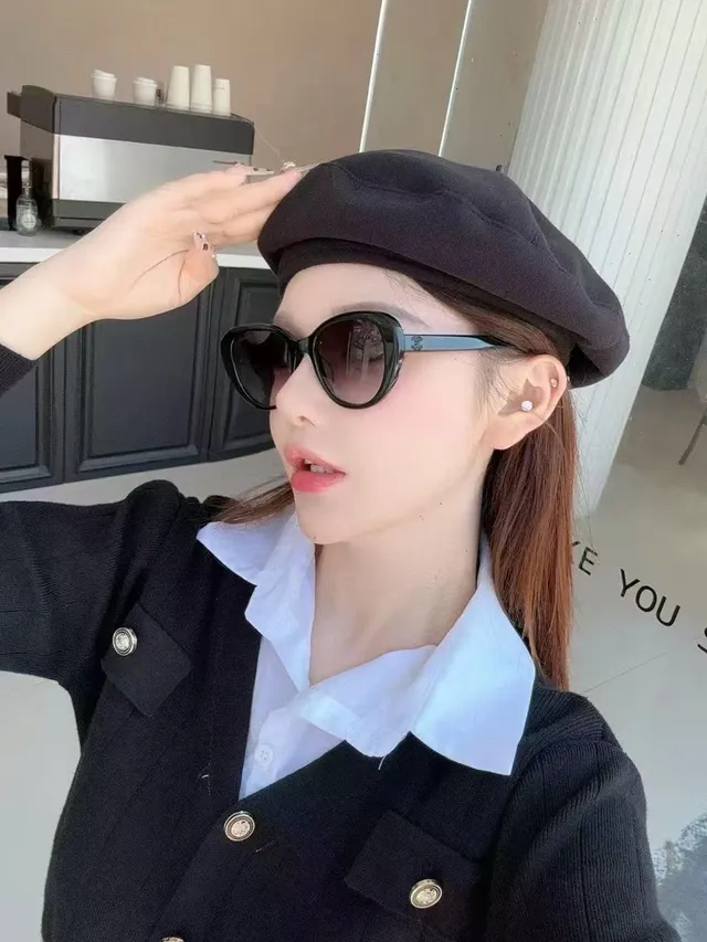 Chanel Cat-Eye Black White Structured Wool-Like Gradient Sunglasses Beret 6