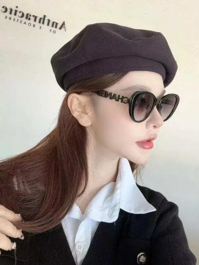 Chanel Cat-Eye Black White Structured Wool-Like Gradient Sunglasses Beret 9
