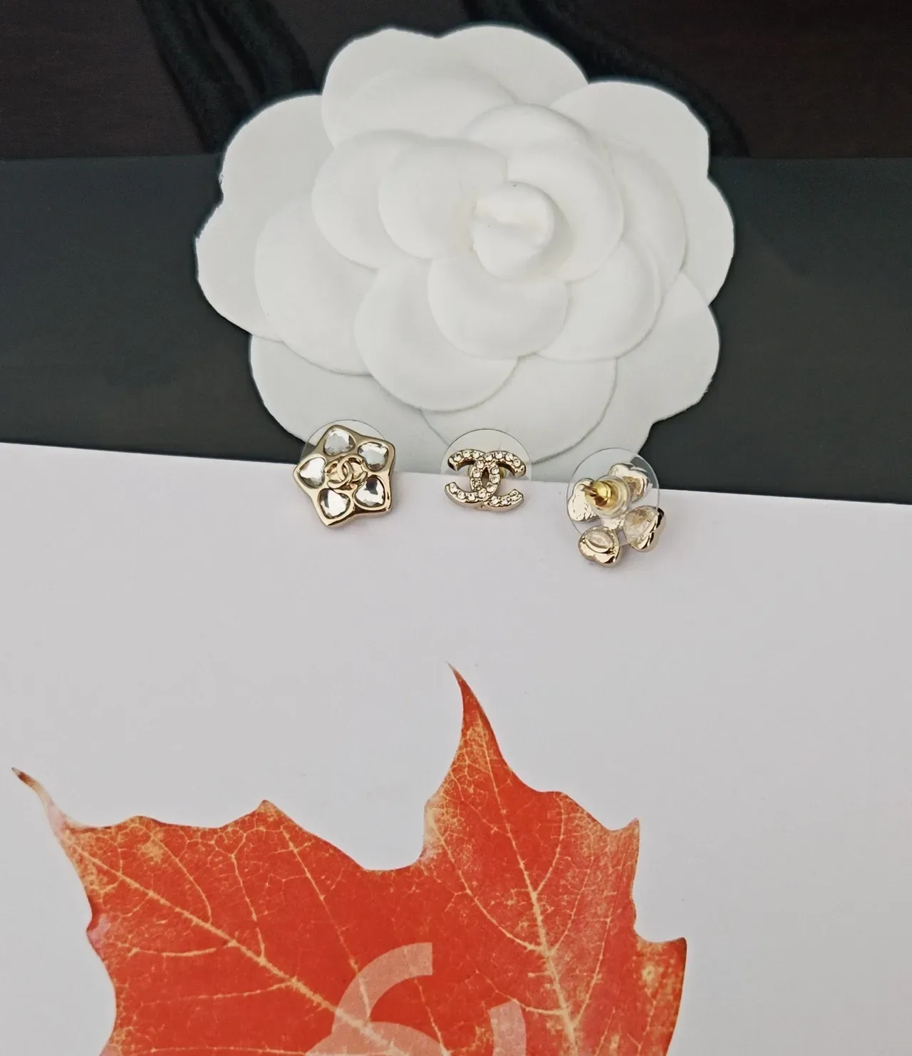 Chanel CC and Camellia Crystal Stud Earrings 2