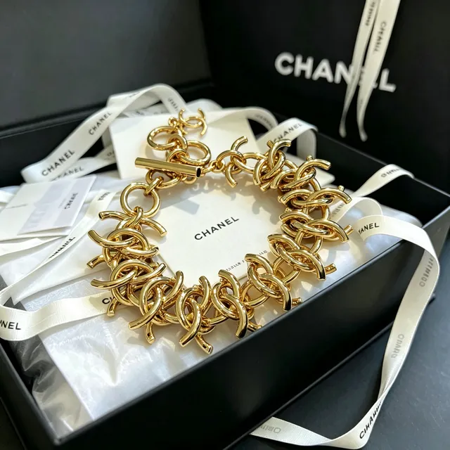 Chanel CC Link Multi-Row Gold-Tone Chain Bracelet 6