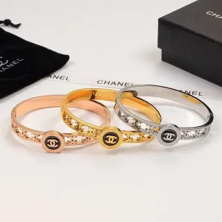 Chanel CC Logo Bangle Gold Silver Hinged Interlocking Medallion Bracelet