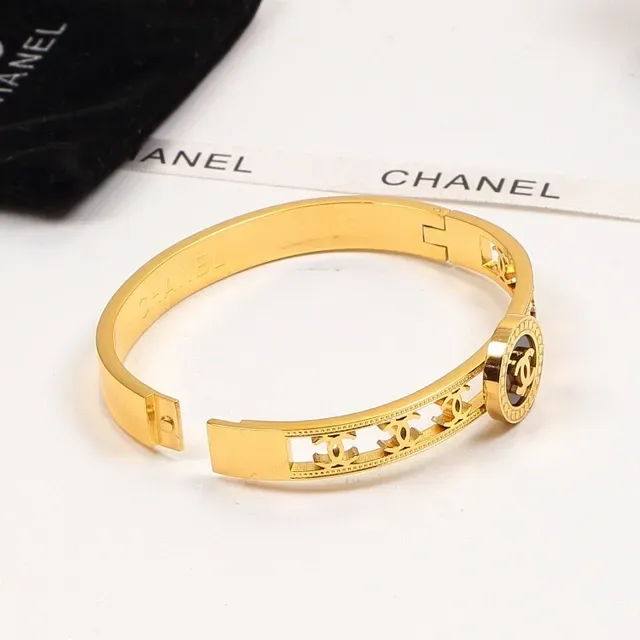 Chanel CC Logo Bangle Gold Silver Hinged Interlocking Medallion Bracelet 2
