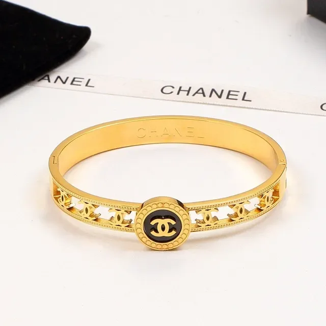 Chanel CC Logo Bangle Gold Silver Hinged Interlocking Medallion Bracelet 4