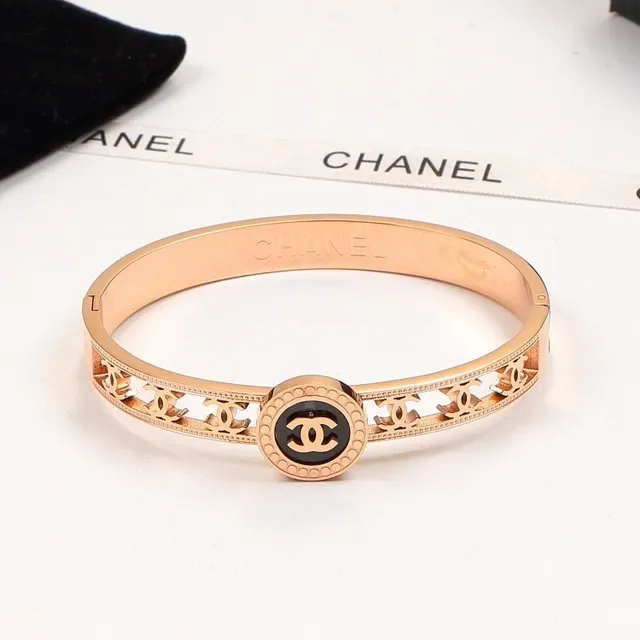 Chanel CC Logo Bangle Gold Silver Hinged Interlocking Medallion Bracelet 5