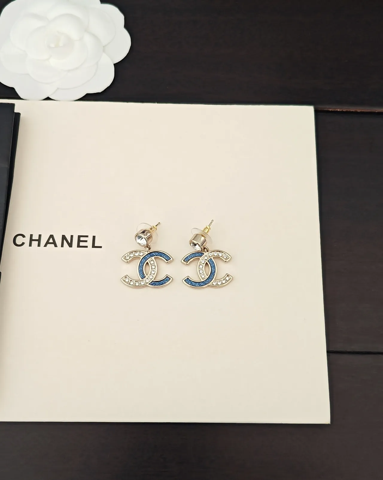 Chanel CC Logo Blue Enamel and Crystal Earrings 5