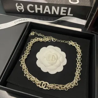 Chanel CC Logo चेन नेकलेस सिल्वर टोन क्रिस्टल इम्बेलिश्ड नेकलेस