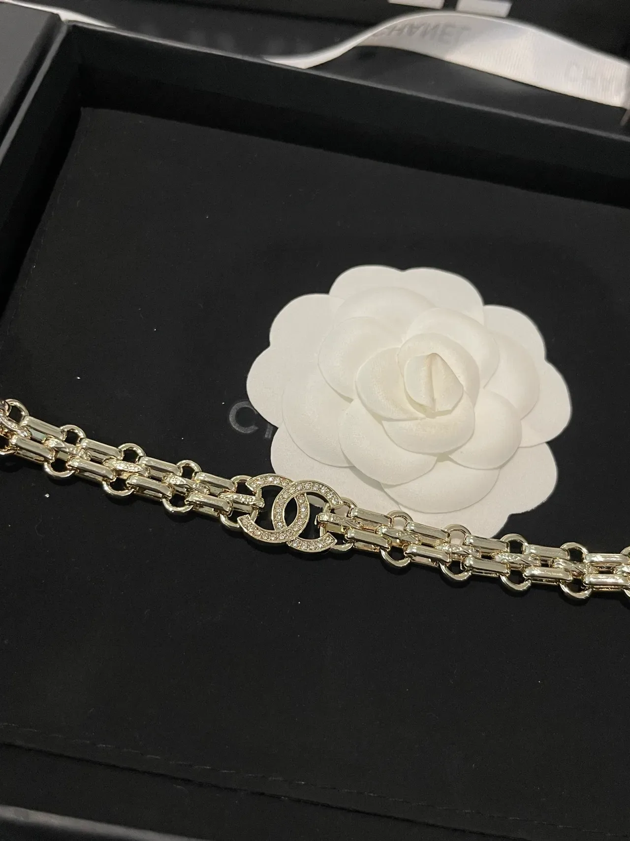 Chanel CC Logo Chain Necklace Silver-Toned Crystal-Embellished Necklaces 5