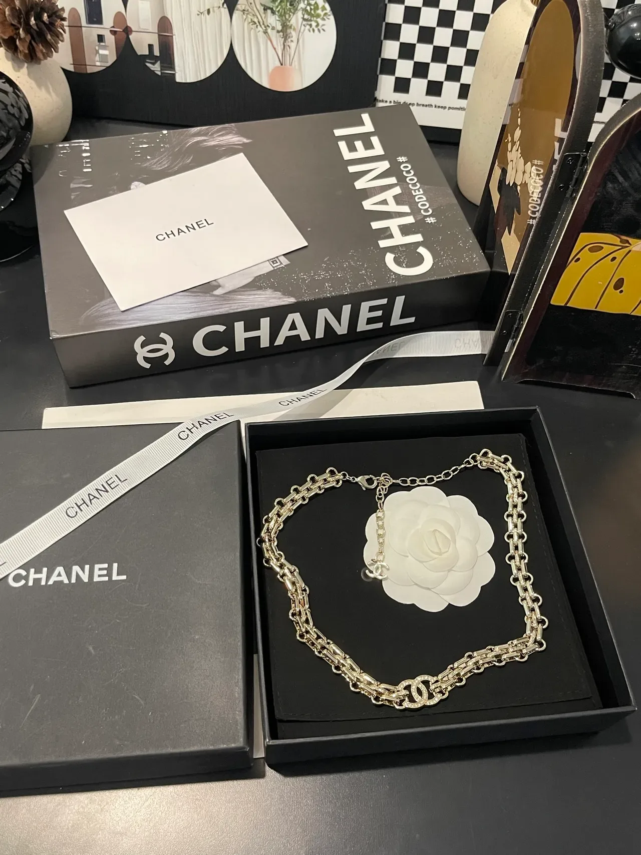 Chanel CC Logo Chain Necklace Silver-Toned Crystal-Embellished Necklaces 8