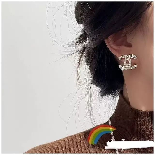 Chanel CC Logo Crystal and Pearl Stud Earrings 8