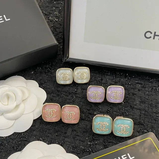 Chanel CC Stud White Gold Square Mother-of-Pearl Face Earrings 2