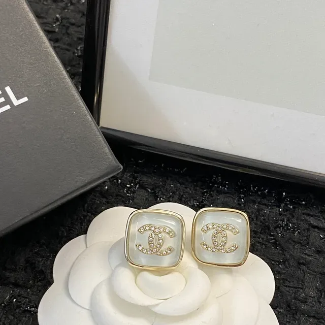 Chanel CC Stud White Gold Square Mother-of-Pearl Face Earrings 3