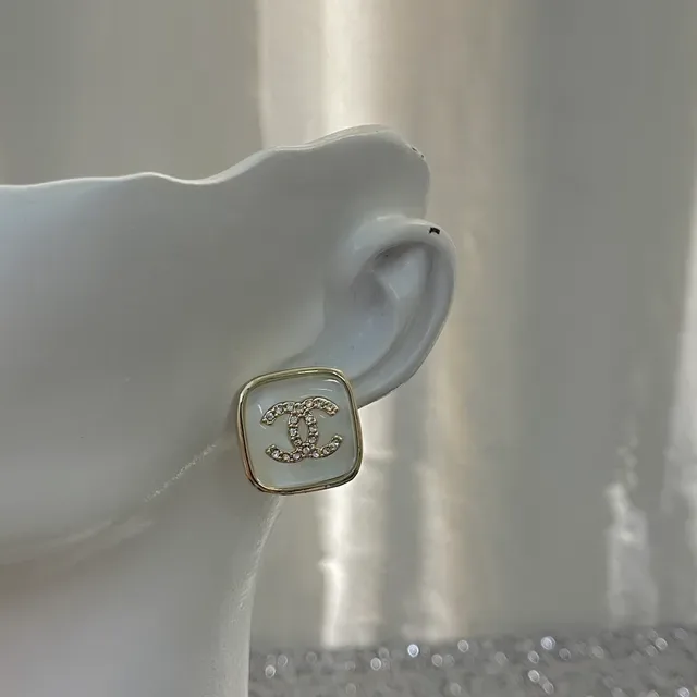Chanel CC Stud White Gold Square Mother-of-Pearl Face Earrings 4
