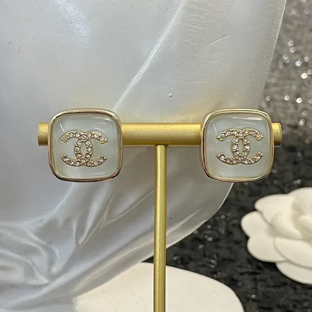Chanel CC Stud White Gold Square Mother-of-Pearl Face Earrings 5