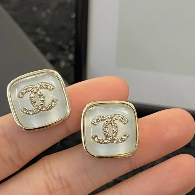 Chanel CC Stud White Gold Square Mother-of-Pearl Face Earrings 7