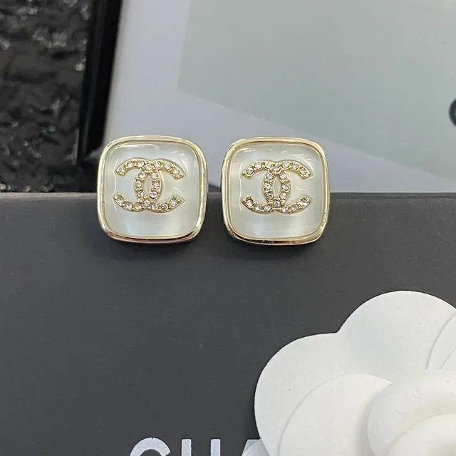 Chanel CC Stud White Gold Square Mother-of-Pearl Face Earrings 8