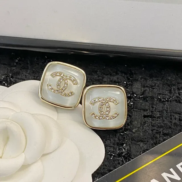 Chanel CC Stud White Gold Square Mother-of-Pearl Face Earrings 9