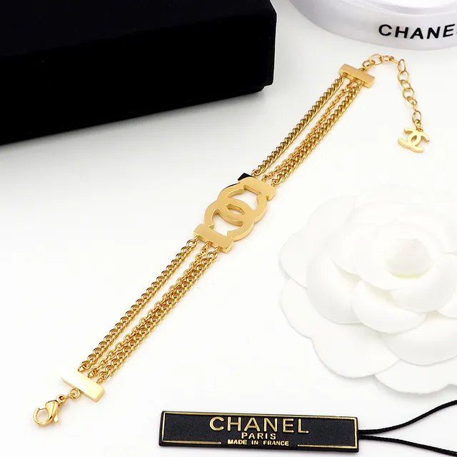 Chanel Classic Double C Crystal Gold-Tone Triple Chain Bracelet 8