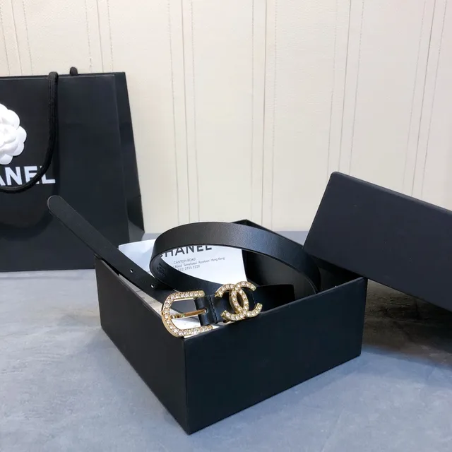 Chanel Cinto CC com cristais incrustados Cinto de couro preto 2