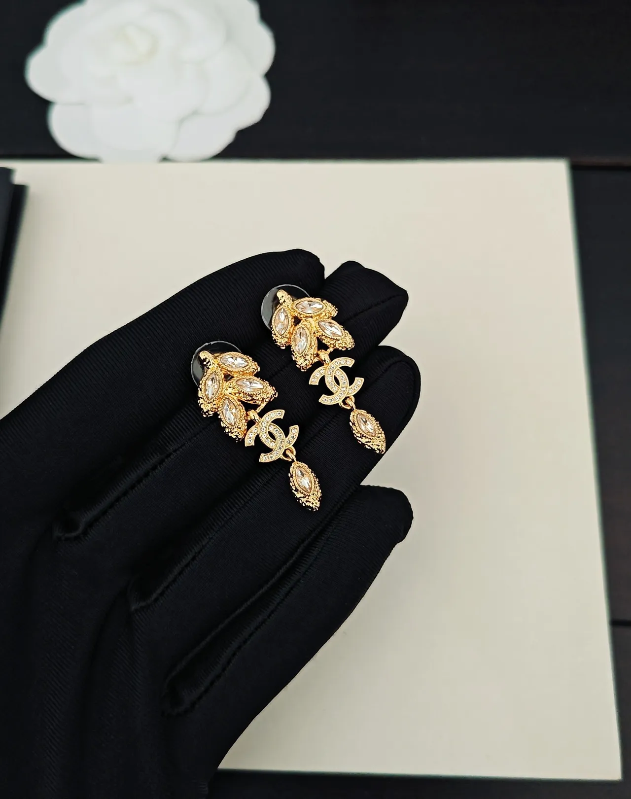 Chanel Gold Transparent Metal Crystal-Embellished Earrings 3