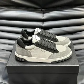 Chanel Gray Black Low-Top Suede-and-Leather Panelled Sneakers