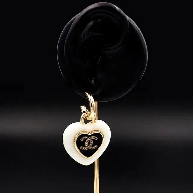 Chanel Heart-Shaped Enamel CC Logo Earrings 7