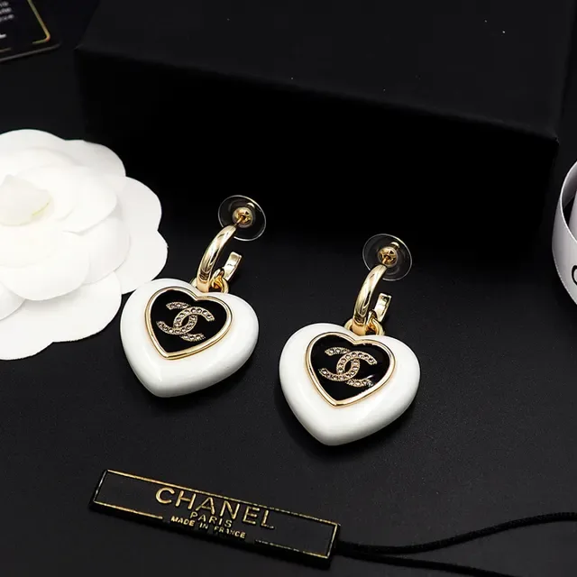 Chanel Heart-Shaped Enamel CC Logo Earrings 8