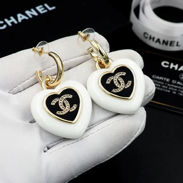 Chanel Heart-Shaped Enamel CC Logo Earrings 9