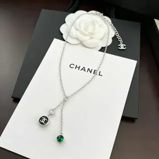 Chanel لاريت Silver Green Chain Y-Drop تصميم قلادة