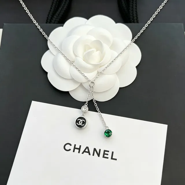 Chanel لاريت Silver Green Chain Y-Drop تصميم قلادة 3