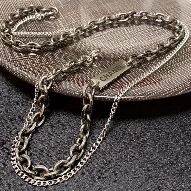 Chanel collier de chaîne layered gunmetal et silver 3