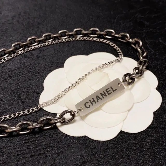 Chanel collier de chaîne layered gunmetal et silver 7