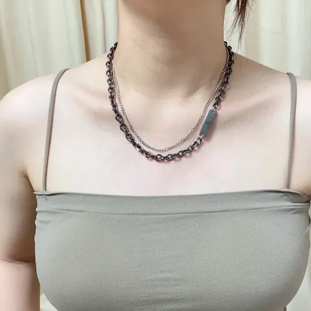 Chanel collier de chaîne layered gunmetal et silver 9