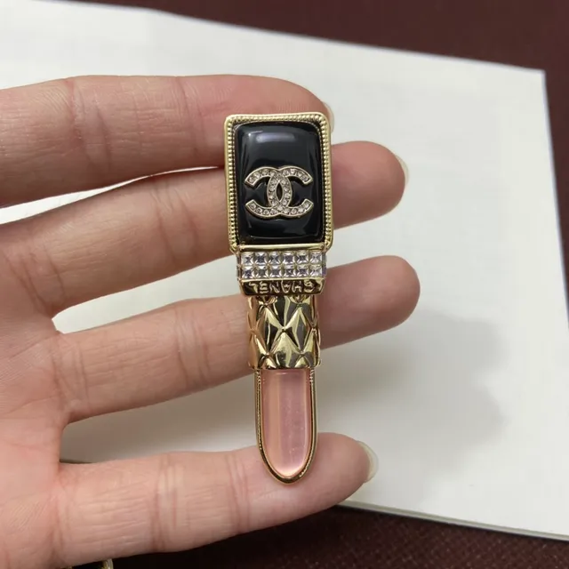 Chanel colgante de lápiz labial cadena curb oro negro esmaltado colgantes collar 2